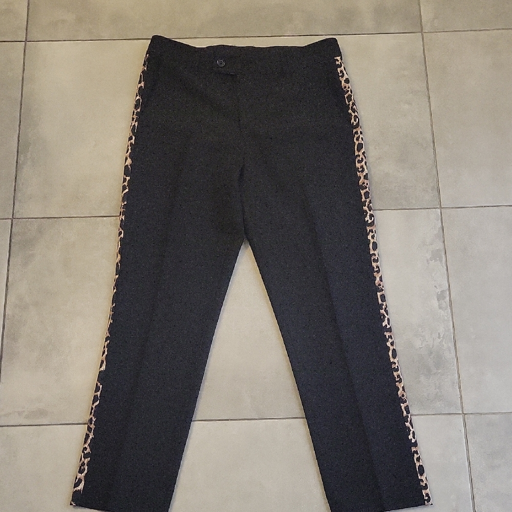Black Pants with Leopard Print Trim